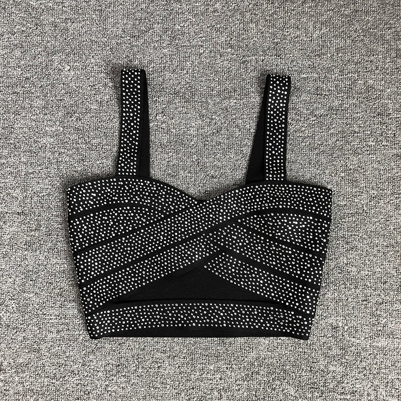 Bandage Hollow Out Rhinestone Crop Top