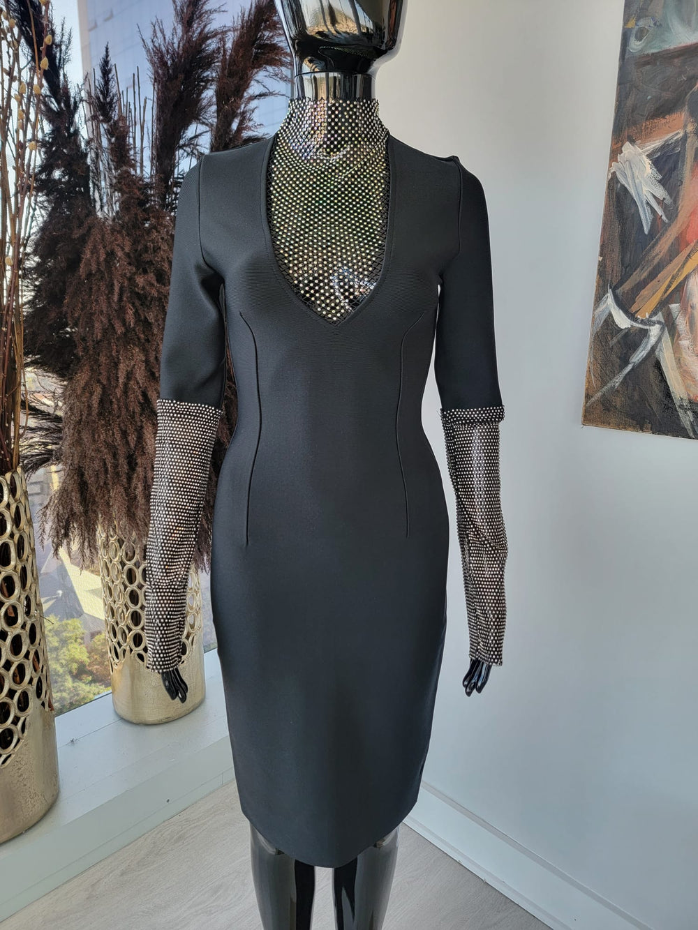 Multi-Stone Long Sleeve Bandage Dress