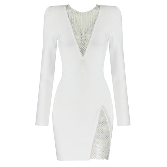 Multi-Stone Mini Bandage Dress - Long Sleeve