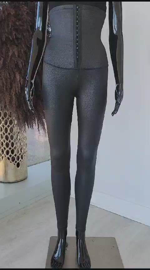 Leggings corsé de cuero sintético de cintura alta